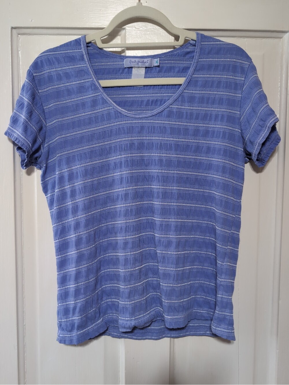 Fresh Produce Coneflower Blue Striped Blouse Beach Woman's XL(1434)C